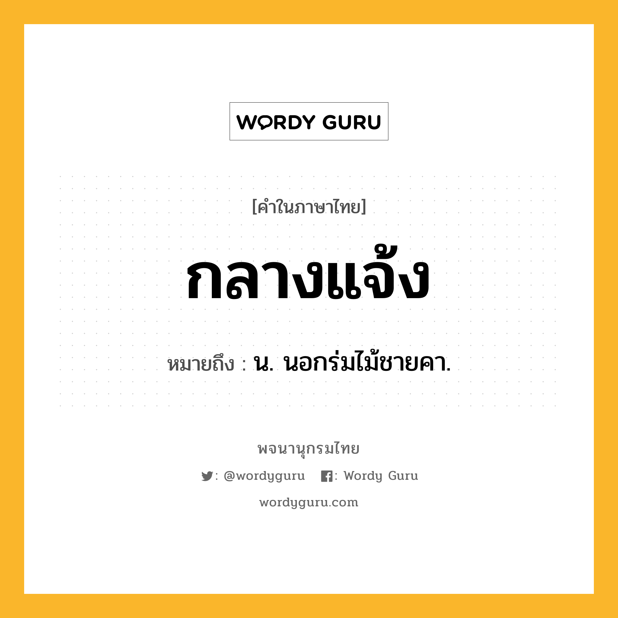 กลางแจ้ง ความหมาย หมายถึงอะไร?, คำในภาษาไทย กลางแจ้ง หมายถึง น. นอกร่มไม้ชายคา.