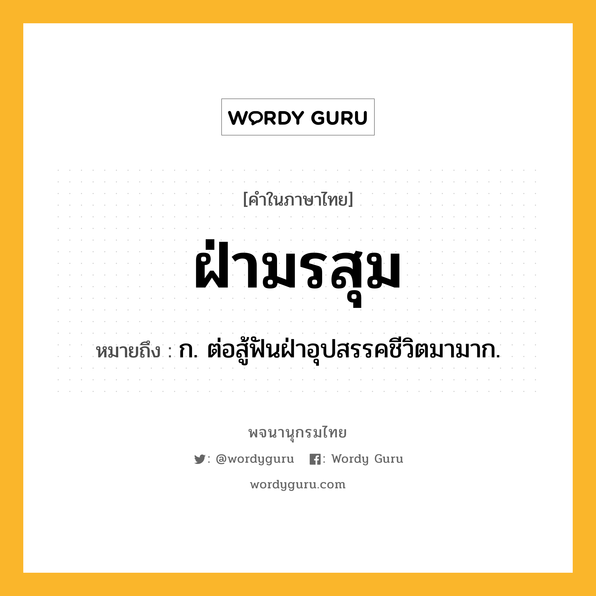 ฝ่ามรสุม ความหมาย หมายถึงอะไร?, คำในภาษาไทย ฝ่ามรสุม หมายถึง ก. ต่อสู้ฟันฝ่าอุปสรรคชีวิตมามาก.